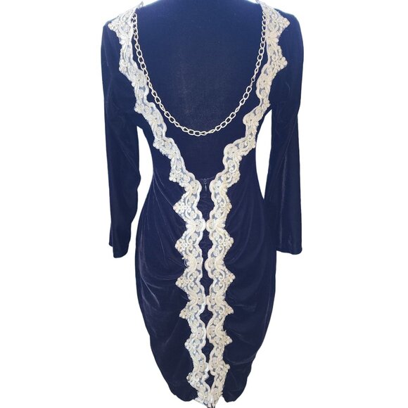 Wow Luxurious Embroidery Velvet Lace Gold Chain Party Prom Runway Designer Dress - Picture 9 of 16